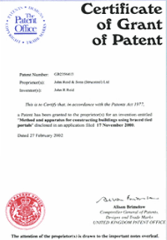 英国专利证书